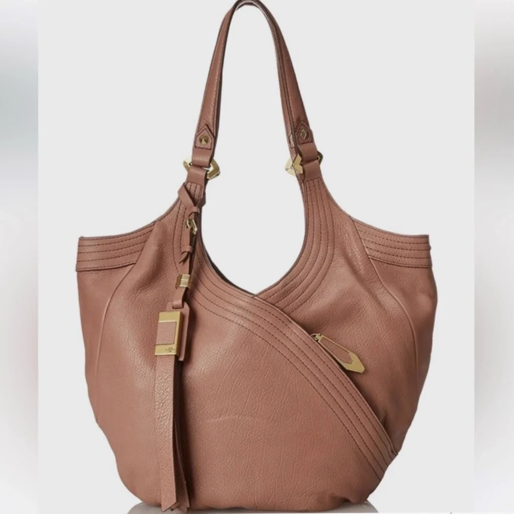 orYANY Leather Hobo Bag Tassel Pebble Leather Mauve Tan Brown MANY POCKETS 😍
